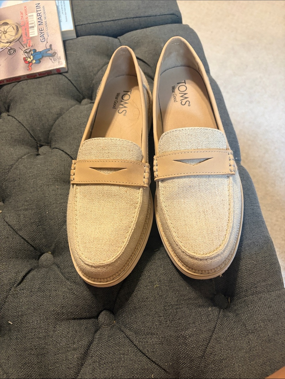 TOMS Women's Neutral Tan Canvas Penny Loafers